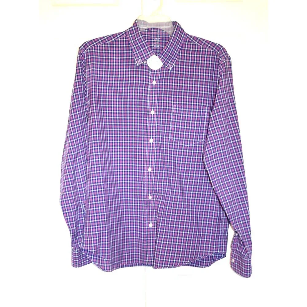 J Crew Light Weight Dress Shirt Cotton Men's L Slim Fit Blue &‎ Red Plaid
